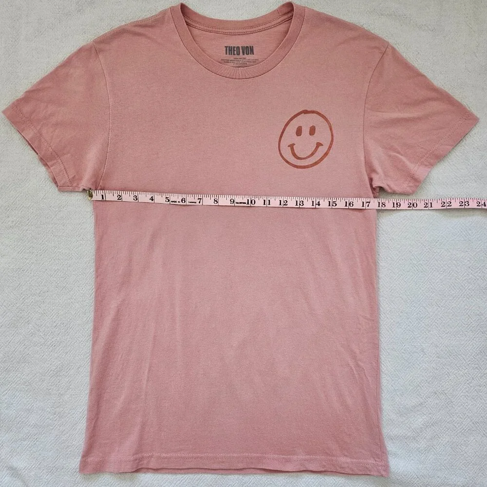 Theo Von Smiley Face Graphic Tee Men's S Dusty Pink Cotton Streetwear - Picture 7 of 8